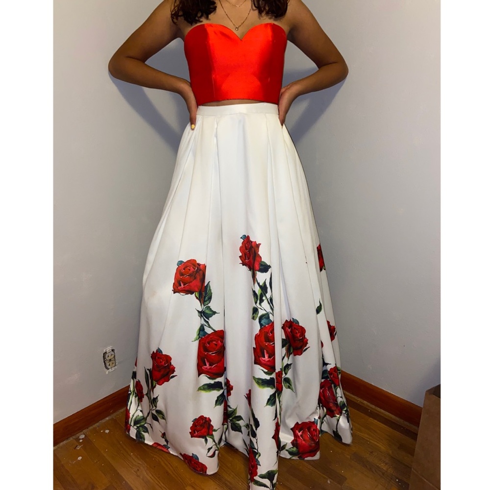 Red two piece floor length dress size 6